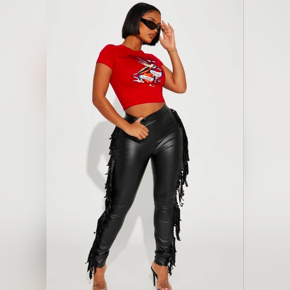 Black Fringe Vegan Pants